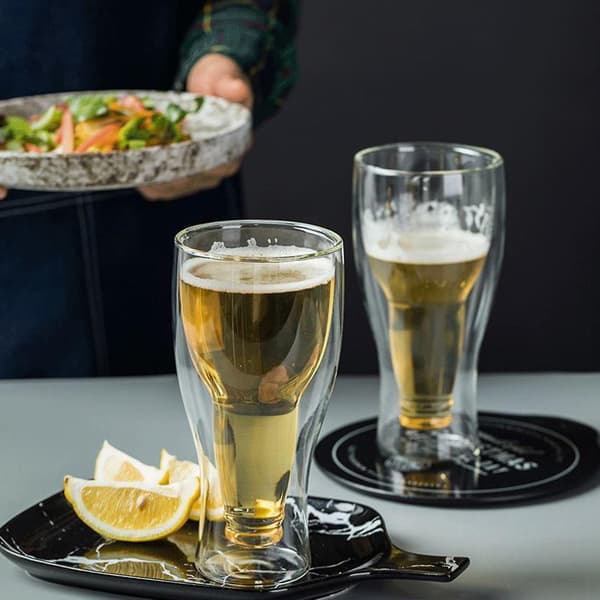Upside Down Beer Glass Mug - Double Wall Insulation, 350 ml Capacity Transparent 350ml Transparent 350ml