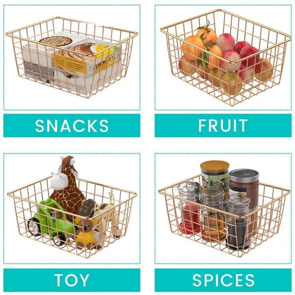 Storage Baskets, Metal Basket, Food Storage Container for Dining Room, Kitchen Cabinet, Cupboard