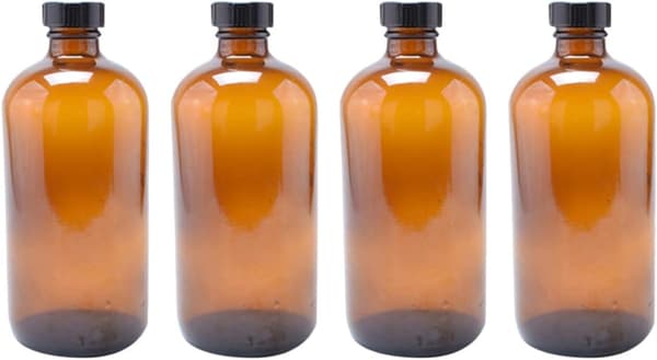 4 st bruna runda glasflaskor av glas med svart bakelitlock 30 ml påfyllningsbara för resor och förvaring av parfym -
