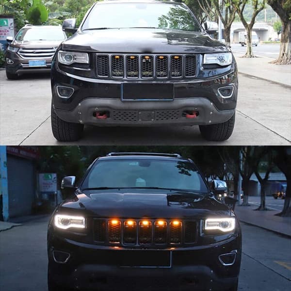 5 stk. LED-forlygter til bilgrill, passer til Durango 2011-2021, grill, LED, gule lys, sort linse