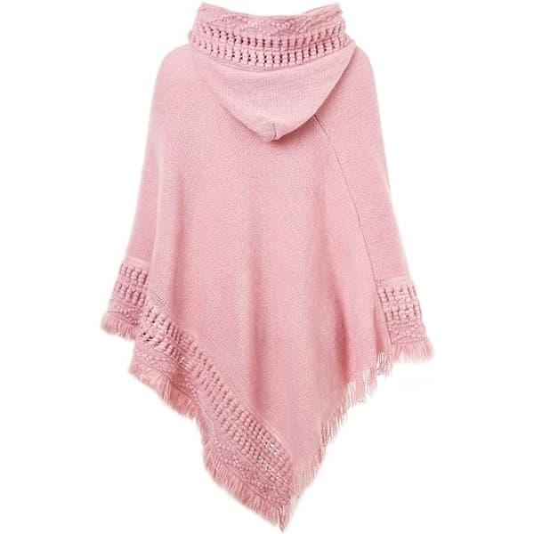 Stilfuld varm hæklet poncho-kappe med hætte (pink) til efterår vinter kvinder