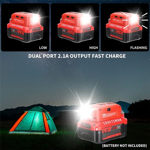 Batteriadapter for V20-batteri USB-lader, LED-arbeidslampe med doble USB-ladere og 12V-port