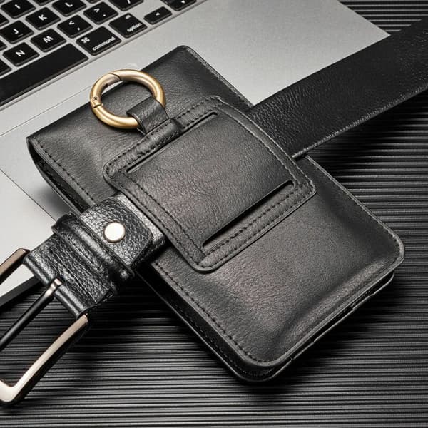 Men's Holster, Leather Cell Phone Pouch for Belt, Universal (Black)