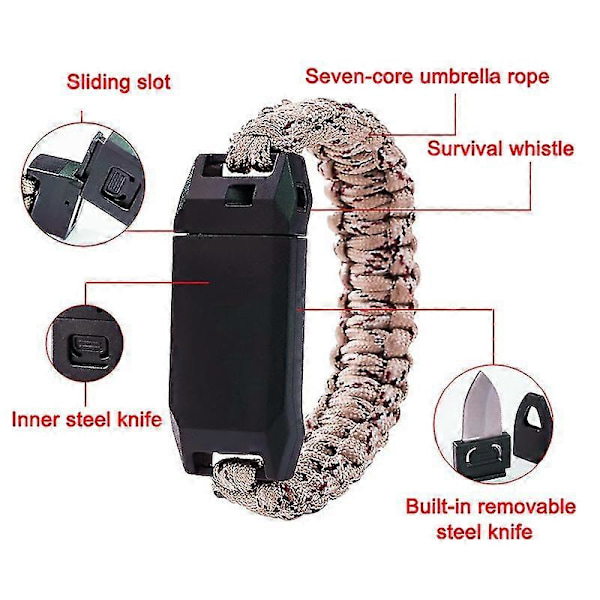 2 stk. Paracord Armbånd Nødtau Med Overlevelsesfløyte Og Kniv For LGL F