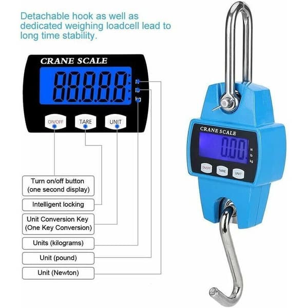 Ripustusvaaka Nosturivaaka Mini 300kg LCD Digitaalinen Elektroninen Ripustusvaaka Koukulla (Sininen)