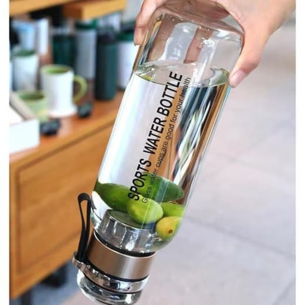 1L Glasflaska - Vattenflaska i glas med neoprenfodral - Dricksflaska i glas med sil i rostfritt stål_qq