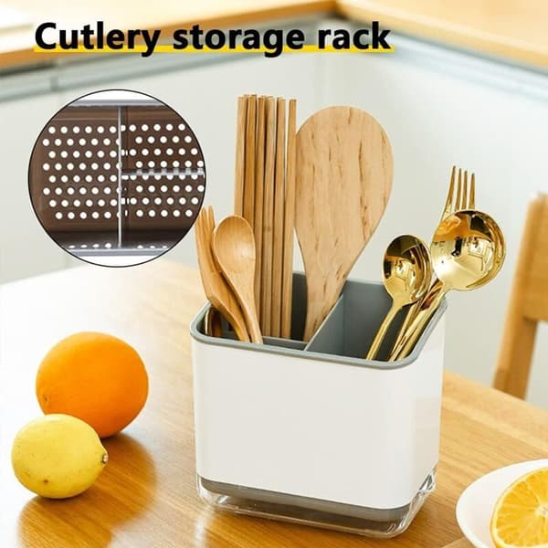 Utensil Holder, Cutlery Rack, Multifunctional 3-Compartment Cutlery Tray for Draining Cutlery (Grey)