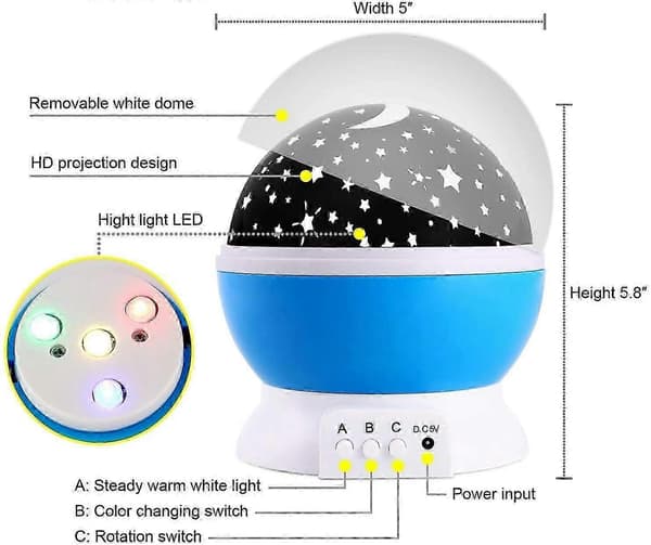 Stjerneklar Natlysprojektor - 9 Farvemuligheder med USB-strøm (360° Rotation)