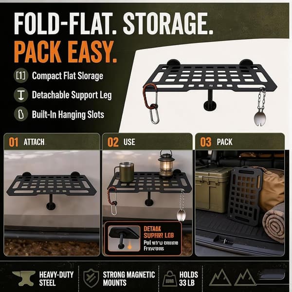 Magnetisk sidebord til bil, robust bilplade, støtte - 55×25cm 55×25cm