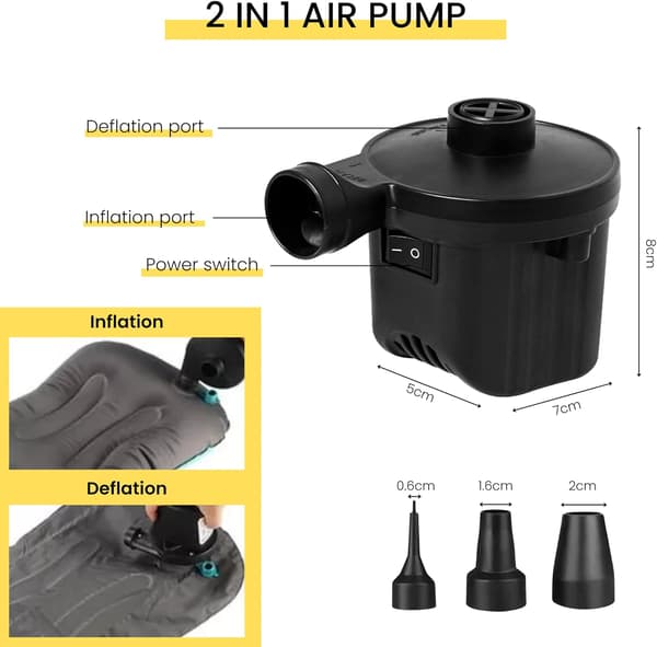 Electric Air Pump Inflator, Features for Inflation and Deflation, Suitable for Mattresses, Pools, Balloons