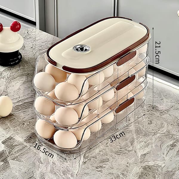Portable Egg Holder for Refrigerator, Egg Container with Automatic Roll, 3 Tiers (1 Piece)