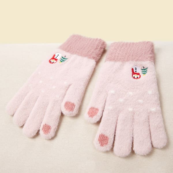 Vinterhansker for kvinner, varme hansker, damehansker i strikket materiale, rosa KLB