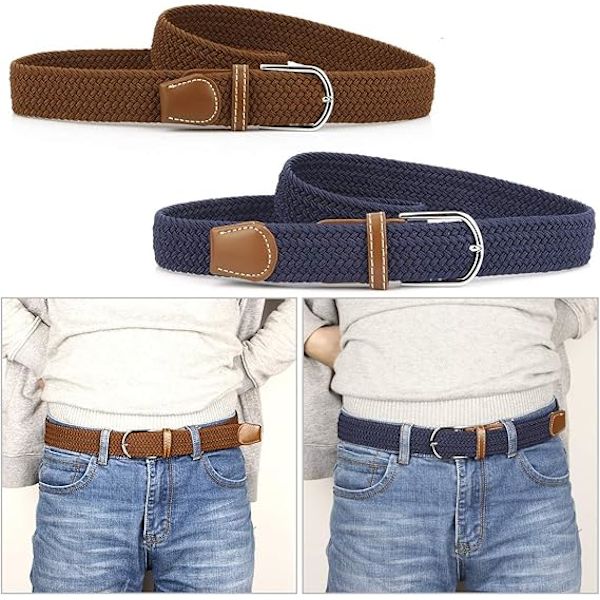 2-pack flätade bälten för kvinnor, stretchigt elastiskt midjeband i canvas