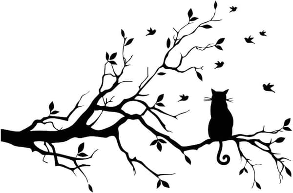 Väggdekaler med trädgrenar och blad med katt - Avtagbara Vi DXGHC