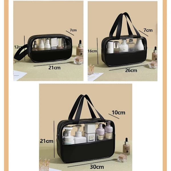 3-piece transparent toiletry bag set, waterproof PVC makeup bag
