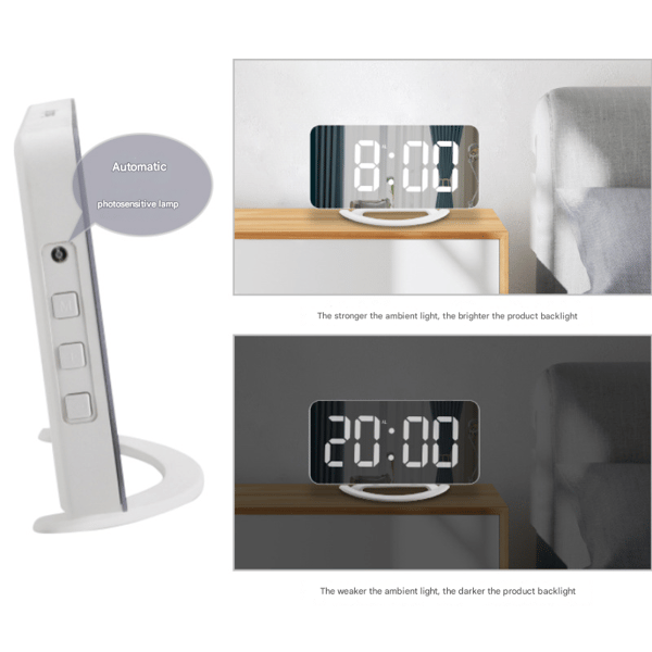 Multifunctional High Vibration Alarm Clock Suitable for Adults with Severe Sleep Difficulties, Digital Mirror Clock with Bed Shaker