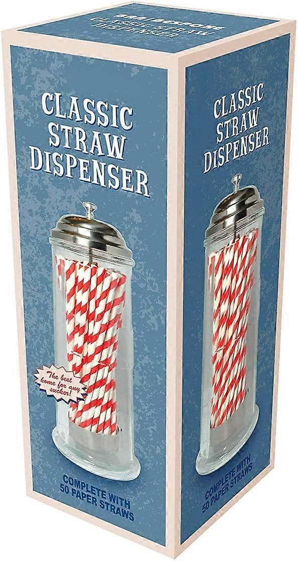 Sugerrørsdispenser - Retro Glasdispenserholder Genanvendelig, 11,5cm x 11,5cm x 27cm, Sølv