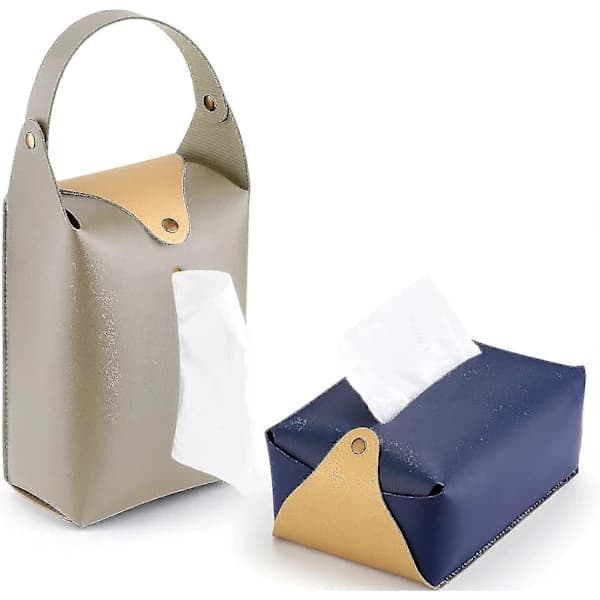 Rectangular PU Leather Tissue Box Cover, Hanging Tissue Box Holder, 24 x 12 x 8 cm, 2-pack