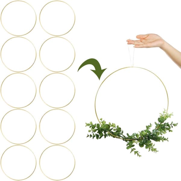 10 stk 25 cm metallring Makrame blomstergull metallkrans