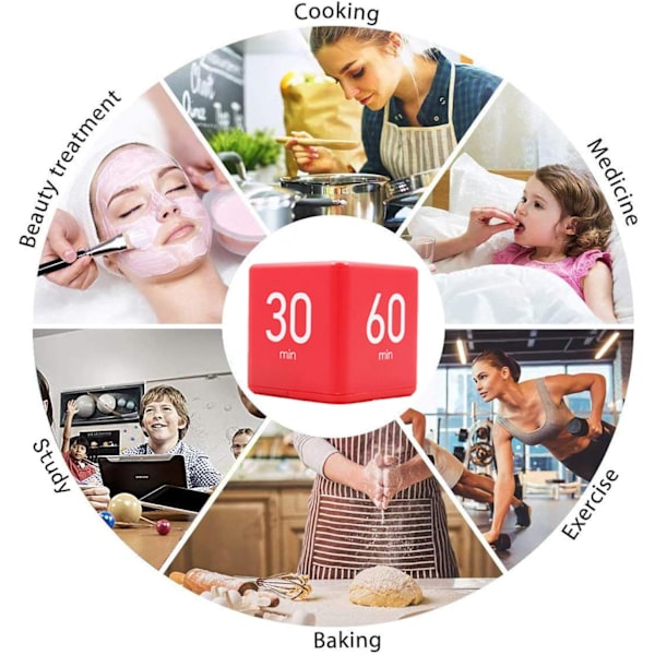 Kitchen Timer (Red 15-20-30-60 minutes), Cube Timer Stopwatch and