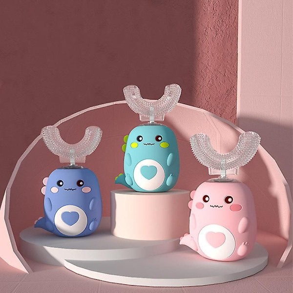 Automatisk Oral Rengøring Børn Elektrisk Tandbørste Børneenhed USB Opladning Sonic Sød Dinosaur U-formet Tandpleje Ns2 Blå-Basi Blue-Basis Ages 2-6