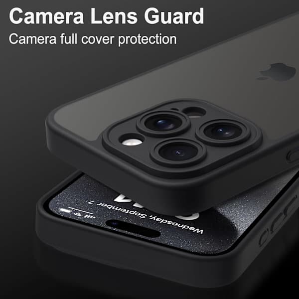 iPhone 15 Pro Max Cover med Fuld Kamerabeskyttelse og Anti-Fingeraftryk Mat Bagside 6,7 tommer - Sort
