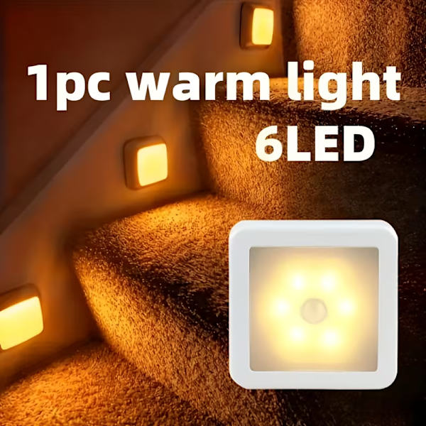Smart Motion Sensor 6-LED Lamp - Wireless, Automatic On/Off, for Floor/Ceiling/Wall, Ideal for Home, Office, Garage Warm Light Warm Light