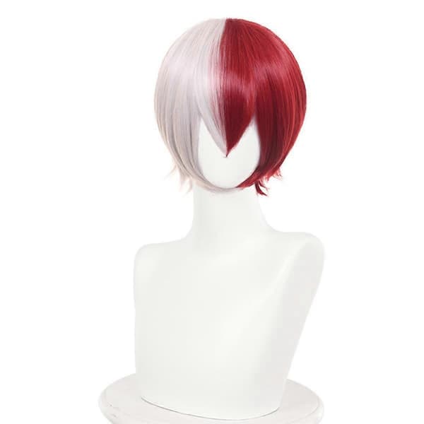 Red and White Color Matching Short Wig with Long Bangs
