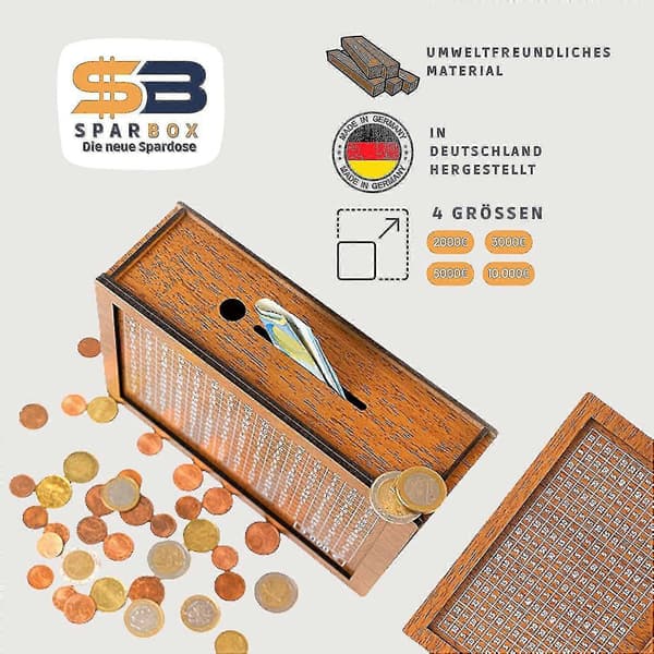 4 Størrelser Spargris med Sparemål og Afkrydsningsnumre