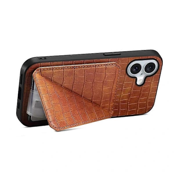 Compatible Case for iPhone 17 with Card Holder Leather + PC + TPU Crocodile Textured Back Cover Brown