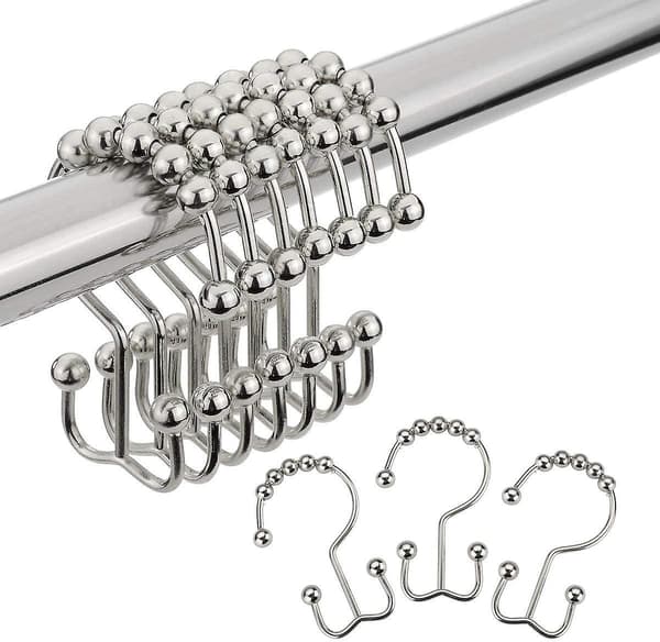 Duschdraperikrokar Ringar, Rostfritt Stål Duschdraperiringar Metall Dubbla Glidande Duschkrokar, Nickel, Set med 24 Krokar