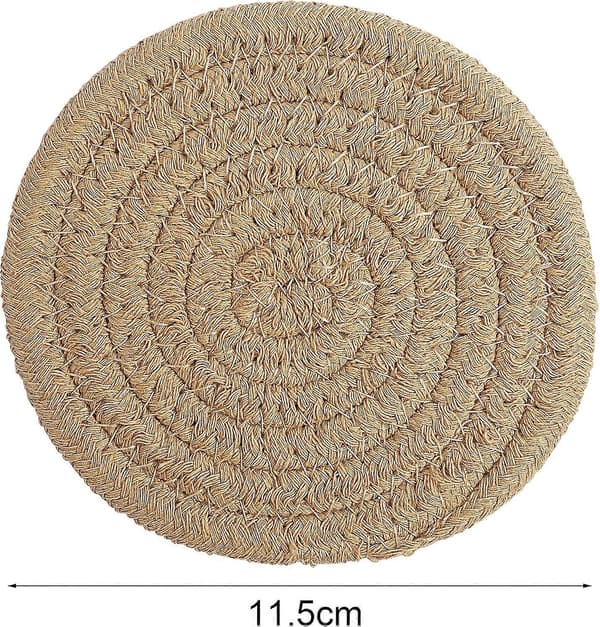 6 Pcs Woven Round Coasters, Woven Drink Coasters Heat Resistant Coasters for Home and Kitchen no box (Yellow)
