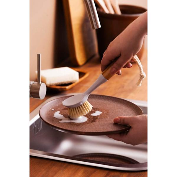 Suitable for Various Cleaning Tasks Bamboo Handle Dish Brush, Non-Scratch Bristles Kitchen Cleaning Tools, Odorless Built-in Scraper