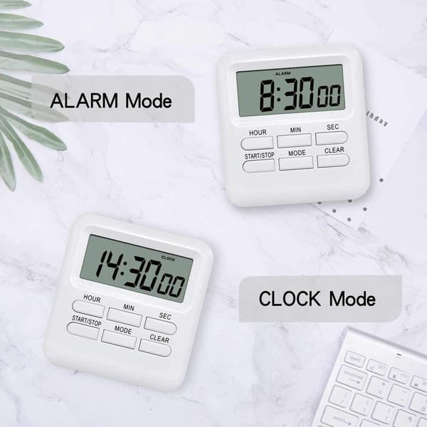Digital Timer med Klokke/Vekkerklokkefunksjon 3 i 1, Magnetisk Ki