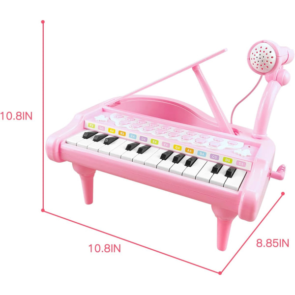 Pianoleksaktangentbord för barn Födelsedagspresent Ålder 1+ Rosa 24 tangenter Toddler Pianomusikleksaksinstrument med mikrofon