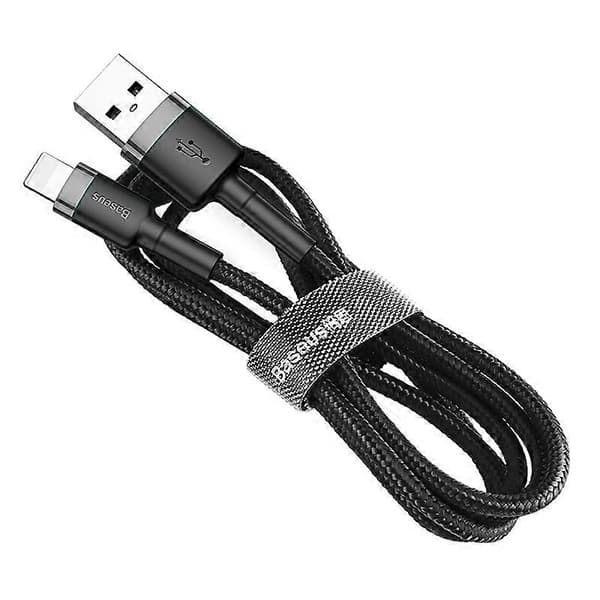 BASEUS Cafule-sarjan 0,5 metrin punottu iP-datan synkronointi- ja latauskaapeli iPhone X/8/8 Plus -puhelimille - musta/harmaa