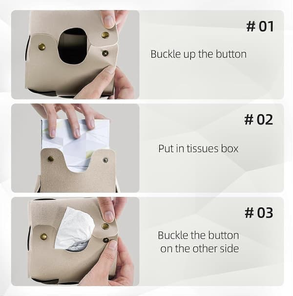 Napkin Box Holder PU Leather Tissue Case with Metal Buckle