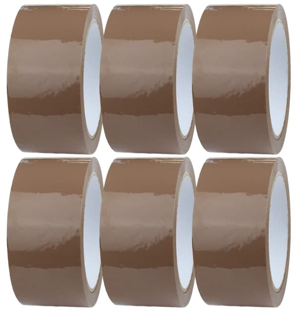 6 ruller tape (brun) til pakker, kartoner, porto, m
