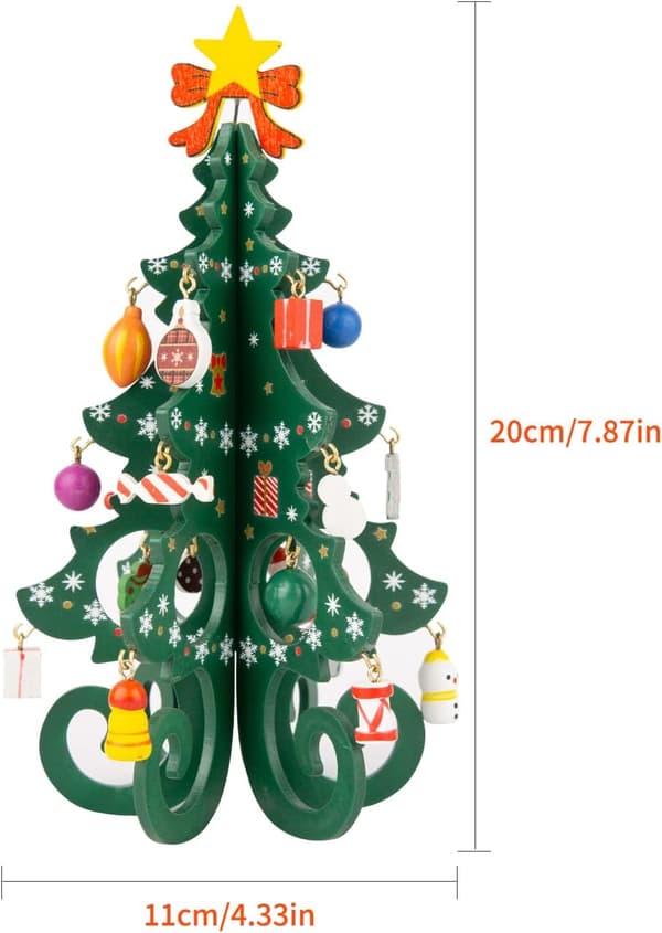 #Juletræspynt i træ - Grønt 3D Mini Juletræ med 24 #