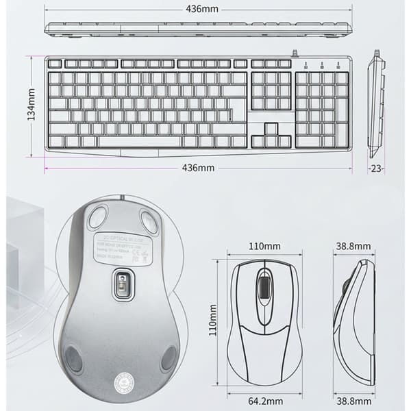 Wireless Keyboard and Mouse Set - Plug-and-Play USB Receiver for Office, Full-Size Layout, Spill-Resistant with Drainage and Anti-Slip