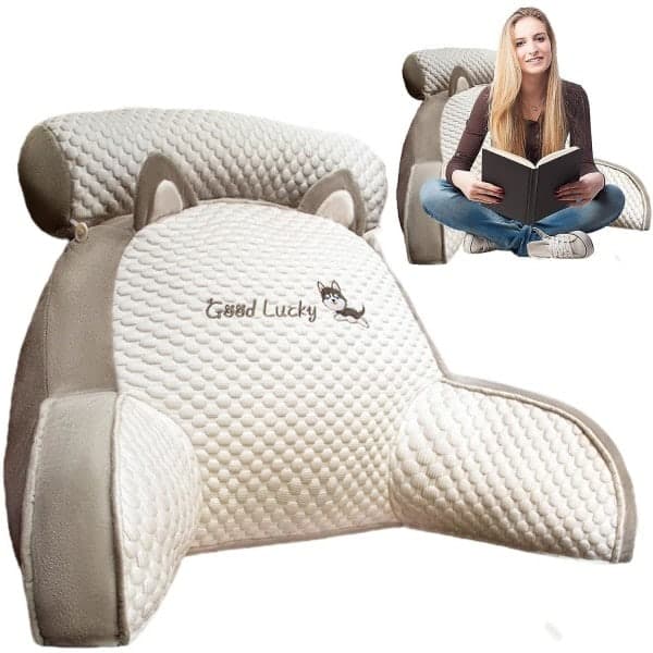 Reading pillow with armrests, backrest, reading mat, lumbar support, reading bed, with washable cover, 705025cm, coarse