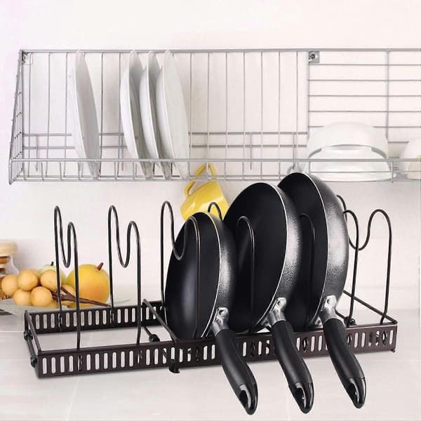 2025 Suitable Pan Organizer Rack for Cabinet, Expandable Pot Lid Organizer Rack with 7 Adjustable