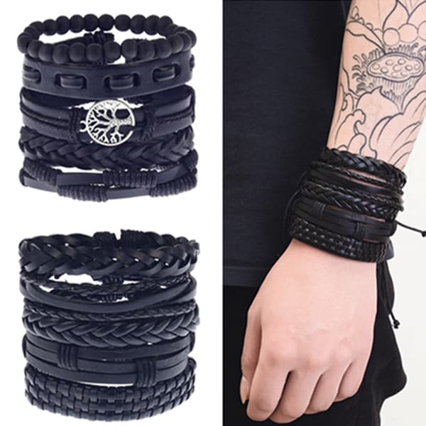 5 st Läderarmband för Män Kvinnor Flätat Rep Manschettarmband
