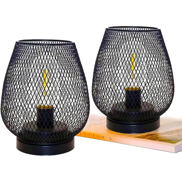 Trådløs bordlampe med 2 metallbur og LED-pære i Edison-stil