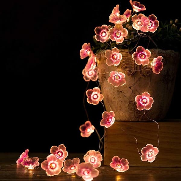 LED-lyskæde, kirsebærblomst lyskæde, lyserød lyskæde til pigeværelse