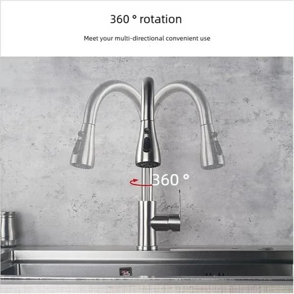 Kitchen Faucet with Pull-Out Spray, High Arc Pull-Out Kitchen Faucet Provides Efficient RV Cleaning (Plating)