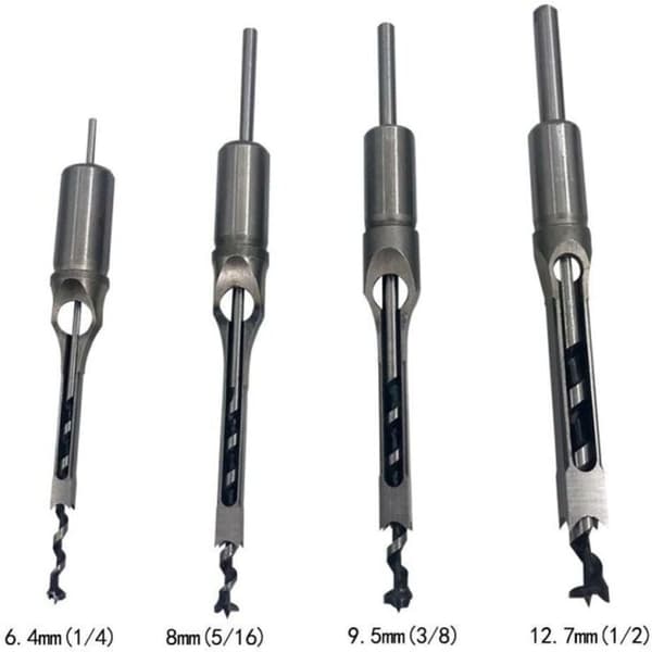 4 Square Hole Wood Drill Bit Set, Compatible with Mortise and Tenon Joints, Deep Square Hole Cutting Tools for Woodworking-FX-
