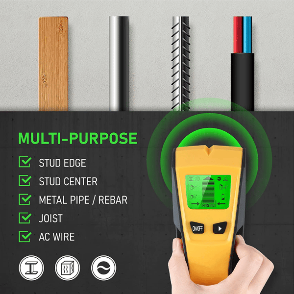 5-in-1 Stud Detector Wall Scanner, Wood Metal Studs and Live AC Wire
