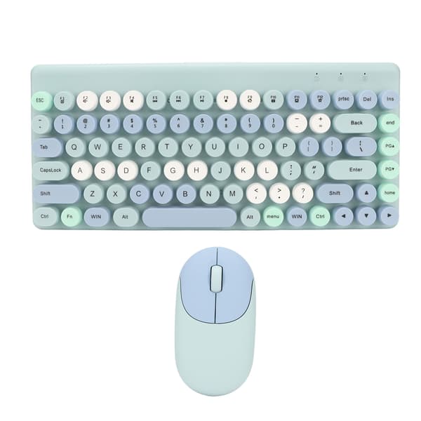 Wireless Keyboard and Mouse Combo 2.4GHz Wireless Mouse 86 Keys Colorful Keyboard Set with USB Receiver Blue