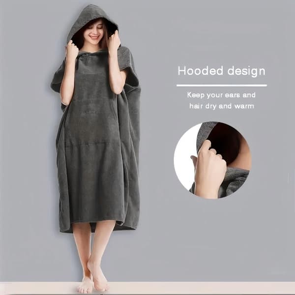 Hurtigtørrende Mikrofiber Badekåbe Poncho 70x110cm - Blød, Let & Absorberende Mørkegrå Mörkgrå